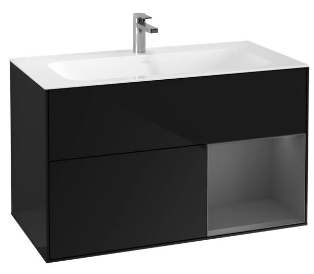 Тумба под раковину Villeroy & Boch Finion 99,6х49,8 см с подсветкой МДФ глянцевый черный лак/антрацит матовый лак F040GKPH