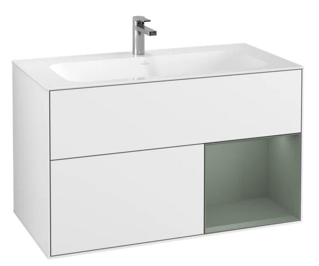 Тумба под раковину Villeroy & Boch Finion 99,6х49,8 см с подсветкой МДФ глянцевый белый лак/оливковый матовый лак F040GMGF