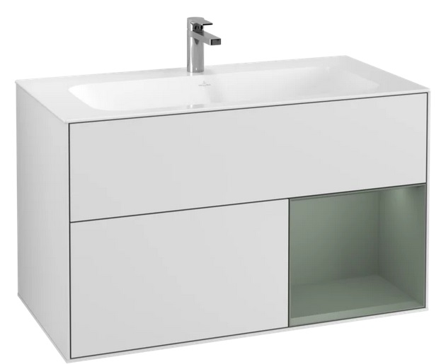 Тумба під раковину Villeroy & Boch Finion 99,6х49,8 см із підсвічуванням МДФ білий матовий лак/оливковий матовий лак F040GMMT