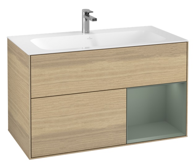Тумба под раковину Villeroy & Boch Finion 99,6х49,8 см с подсветкой ДСП шпон дуба/оливковый матовый лак F040GMPC
