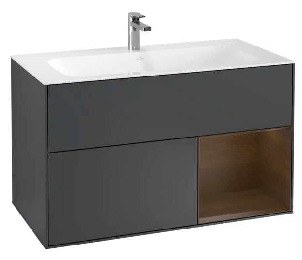 Тумба под раковину Villeroy & Boch Finion 99,6х49,8 см с подсветкой МДФ темно-синий матовый лак/шпон грецкого ореха F040GNHG