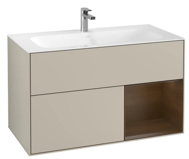 Тумба под раковину Villeroy & Boch Finion 99,6х49,8 см с подсветкой МДФ песок матовый лак/шпон грецкого ореха F040GNHH