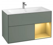 Тумба под раковину Villeroy & Boch Finion 99,6х49,8 см с подсветкой МДФ оливковый матовый лак/золотой матовый лак F040HFGM