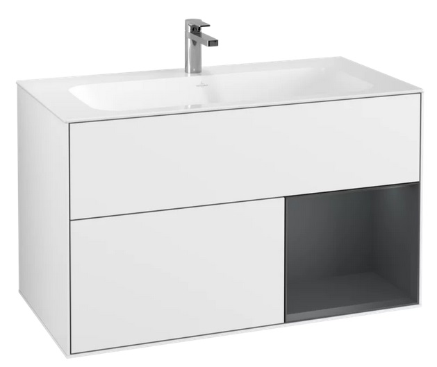 Тумба под раковину Villeroy & Boch Finion 99,6х49,8 см с подсветкой МДФ глянцевый белый лак/темно-синий матовый лак F040HGGF