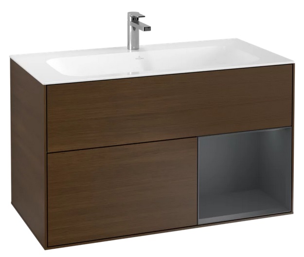 Тумба під раковину Villeroy & Boch Finion 99,6х49,8 см з підсвічуванням ДСП шпон волоського горіха/темно-синій матовий лак F040HGGN