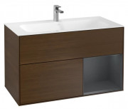 Тумба под раковину Villeroy & Boch Finion 99,6х49,8 см с подсветкой ДСП шпон грецкого ореха/темно-синий матовый лак F040HGGN