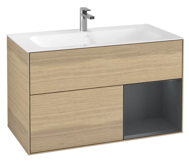 Тумба под раковину Villeroy & Boch Finion 99,6х49,8 см с подсветкой ДСП шпон дуба/темно-синий матовый лак F040HGPC