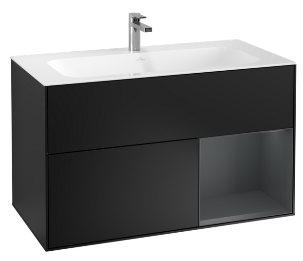 Тумба под раковину Villeroy & Boch Finion 99,6х49,8 см с подсветкой МДФ черный матовый лак/темно-синий матовый лак F040HGPD