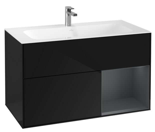 Тумба под раковину Villeroy & Boch Finion 99,6х49,8 см с подсветкой МДФ глянцевый черный лак/темно-синий матовый лак F040HGPH