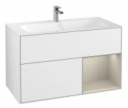 Тумба під раковину Villeroy & Boch Finion 99,6 х49, 8 см з підсвічуванням МДФ глянсовий білий лак/пісок матовий лак F040HHGF