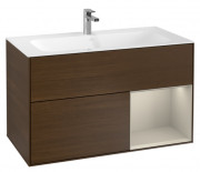 Тумба под раковину Villeroy & Boch Finion 99,6х49,8 см с подсветкой ДСП шпон грецкого ореха/песок матовый лак F040HHGN