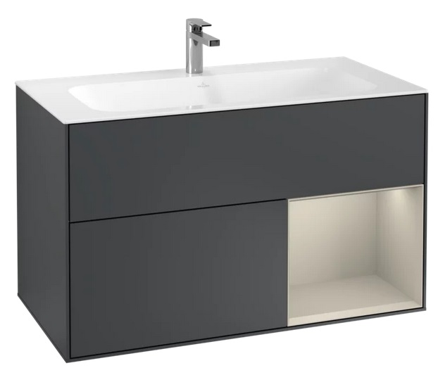 Тумба под раковину Villeroy & Boch Finion 99,6х49,8 см с подсветкой МДФ темно-синий матовый лак/песок матовый лак F040HHHG