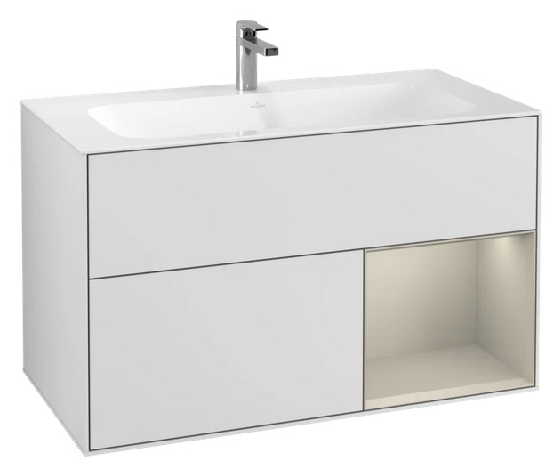 Тумба под раковину Villeroy & Boch Finion 99,6х49,8 см с подсветкой МДФ белый матовый лак/песок матовый лак F040HHMT