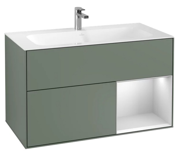 Тумба под раковину Villeroy & Boch Finion 99,6х49,8 см с подсветкой МДФ оливковый матовый лак/белый матовый лак F040MTGM