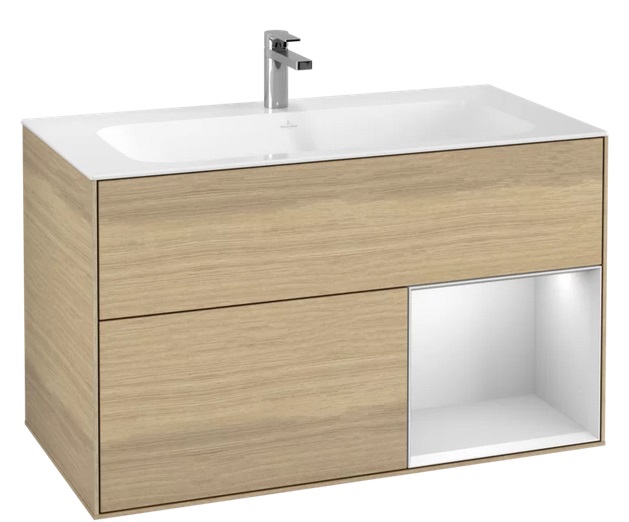 Тумба под раковину Villeroy & Boch Finion 99,6х49,8 см с подсветкой ДСП шпон дуба/белый матовый лак F040MTPC