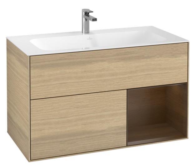 Тумба під раковину Villeroy & Boch Finion 99,6х49,8 см з підсвічуванням ДСП шпон дуба/шпон волоського горіха F040GNPC