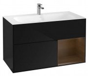 Тумба под раковину Villeroy & Boch Finion 99,6х49,8 см с подсветкой МДФ глянцевый черный лак/шпон грецкого ореха F040GNPH