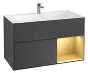 Тумба под раковину Villeroy & Boch Finion 99,6х49,8 см с подсветкой МДФ темно-синий матовый лак/золотой матовый лак F040HFHG
