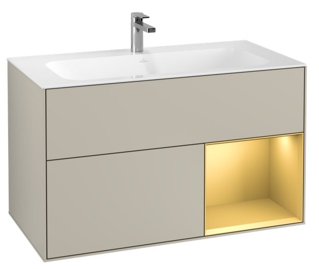 Тумба под раковину Villeroy & Boch Finion 99,6х49,8 см с подсветкой МДФ песок матовый лак/золотой матовый лак F040HFHH