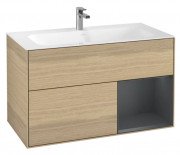 Тумба под раковину Villeroy & Boch Finion 99,6х49,8 см с подсветкой ДСП шпон дуба/темно-синий матовый лак F040HGPC