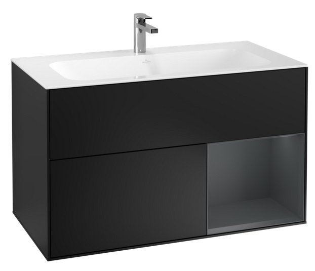 Тумба під раковину Villeroy & Boch Finion 99,6х49,8 см із підсвічуванням МДФ чорний матовий лак/темно-синій матовий лак F040HGPD