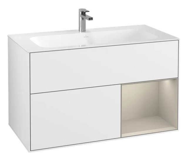 Тумба под раковину Villeroy & Boch Finion 99,6х49,8 см с подсветкой МДФ глянцевый белый лак/песок матовый лак F040HHGF