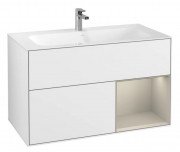 Тумба под раковину Villeroy & Boch Finion 99,6х49,8 см с подсветкой МДФ глянцевый белый лак/песок матовый лак F040HHGF