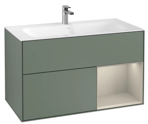 Тумба под раковину Villeroy & Boch Finion 99,6х49,8 см с подсветкой МДФ оливковый матовый лак/песок матовый лак F040HHGM