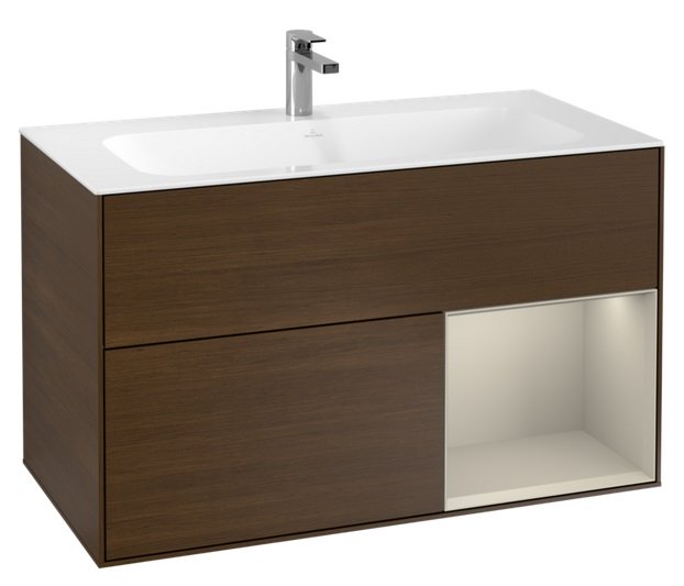 Тумба під раковину Villeroy & Boch Finion 99,6х49,8 см з підсвічуванням ДСП шпон волоського горіха/пісок матовий лак F040HHGN