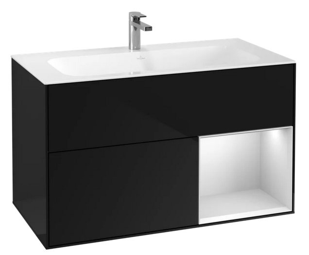 Тумба под раковину Villeroy & Boch Finion 99,6х49,8 см с подсветкой МДФ глянцевый черный лак/белый матовый лак F040MTPH