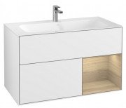 Тумба под раковину Villeroy & Boch Finion 99,6х49,8 см с подсветкой МДФ глянцевый белый лак/шпон дуба F040PCGF