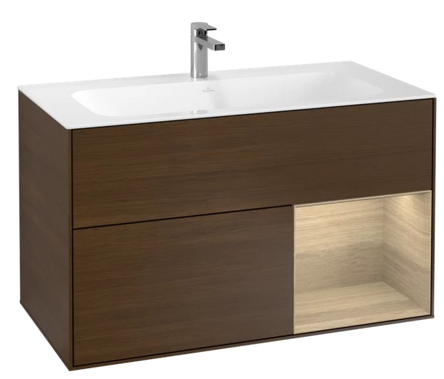 Тумба під раковину Villeroy & Boch Finion 99,6х49,8 см з підсвічуванням ДСП шпон волоського горіха/шпон дуба F040PCGN