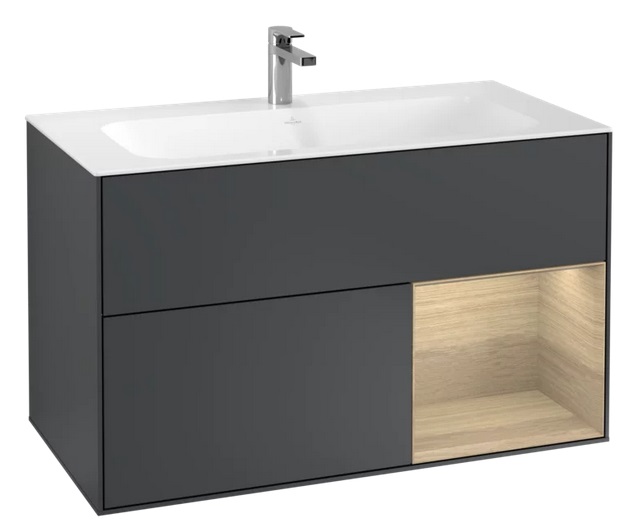 Тумба под раковину Villeroy & Boch Finion 99,6х49,8 см с подсветкой МДФ темно-синий матовый лак/шпон дуба F040PCHG