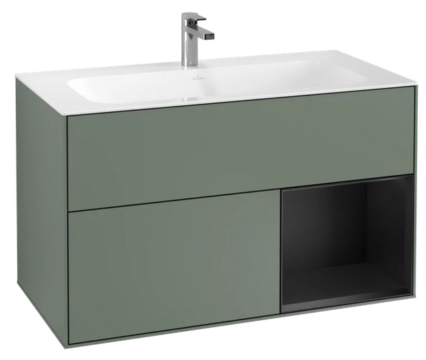 Тумба під раковину Villeroy & Boch Finion 99,6х49,8 см з підсвічуванням МДФ оливковий матовий лак/чорний матовий лак F040PDGM