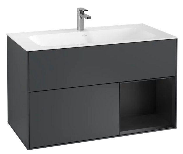 Тумба под раковину Villeroy & Boch Finion 99,6х49,8 см с подсветкой МДФ темно-синий матовый лак/черный матовый лак F040PDHG