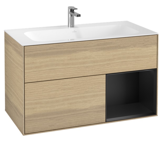 Тумба под раковину Villeroy & Boch Finion 99,6х49,8 см с подсветкой ДСП шпон дуба/черный матовый лак F040PDPC