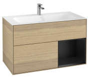 Тумба под раковину Villeroy & Boch Finion 99,6х49,8 см с подсветкой ДСП шпон дуба/черный матовый лак F040PDPC