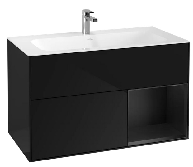 Тумба под раковину Villeroy & Boch Finion 99,6х49,8 см с подсветкой МДФ глянцевый черный лак/черный матовый лак F040PDPH