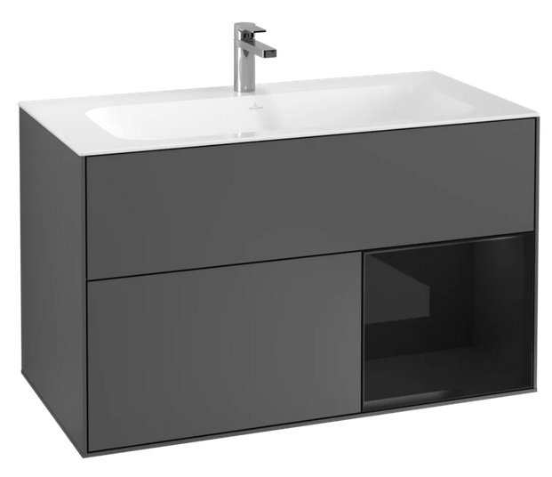 Тумба под раковину Villeroy & Boch Finion 99,6х49,8 см с подсветкой МДФ антрацит матовый лак/глянцевый черный лак  F040PHGK