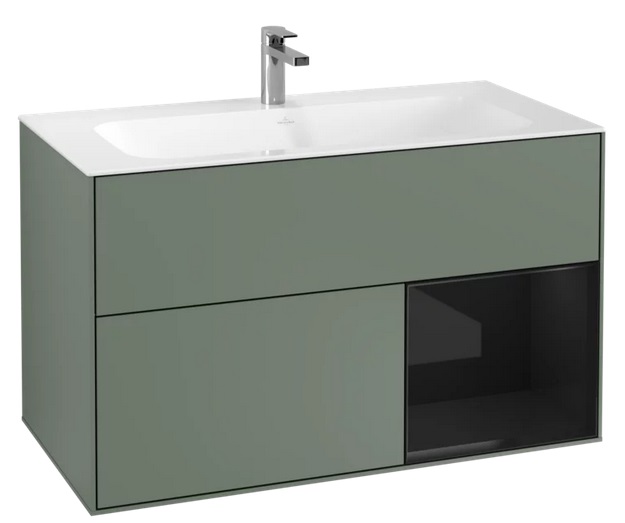 Тумба под раковину Villeroy & Boch Finion 99,6х49,8 см с подсветкой МДФ оливковый матовый лак/глянцевый черный лак F040PHGM