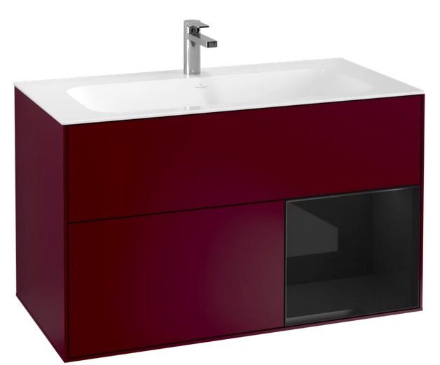 Тумба под раковину Villeroy & Boch Finion 99,6х49,8 см с подсветкой МДФ пион матовый лак/глянцевый черный лак F040PHHB