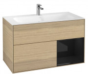 Тумба под раковину Villeroy & Boch Finion 99,6х49,8 см с подсветкой ДСП шпон дуба/глянцевый черный лак F040PHPC