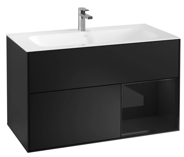 Тумба под раковину Villeroy & Boch Finion 99,6х49,8 см с подсветкой МДФ черный матовый лак/глянцевый черный лак F040PHPD