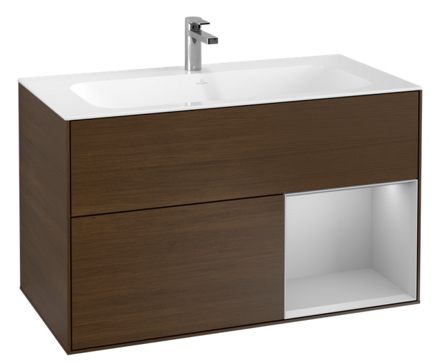 Тумба под раковину Villeroy & Boch Finion 99,6х49,8 см с подсветкой ДСП шпон грецкого ореха/светло-серый матовый лак G040GJGN