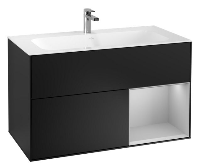 Тумба под раковину Villeroy & Boch Finion 99,6х49,8 см с подсветкой МДФ черный матовый лак/светло-серый матовый лак G040GJPD