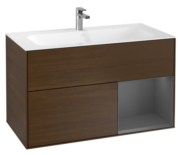 Тумба под раковину Villeroy & Boch Finion 99,6х49,8 см с подсветкой ДСП шпон грецкого ореха/антрацит матовый лак G040GKGN