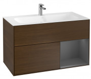 Тумба под раковину Villeroy & Boch Finion 99,6х49,8 см с подсветкой ДСП шпон грецкого ореха/антрацит матовый лак G040GKGN