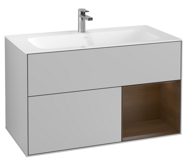 Тумба под раковину Villeroy & Boch Finion 99,6х49,8 см с подсветкой МДФ светло-серый матовый лак/шпон грецкого ореха G040GNGJ