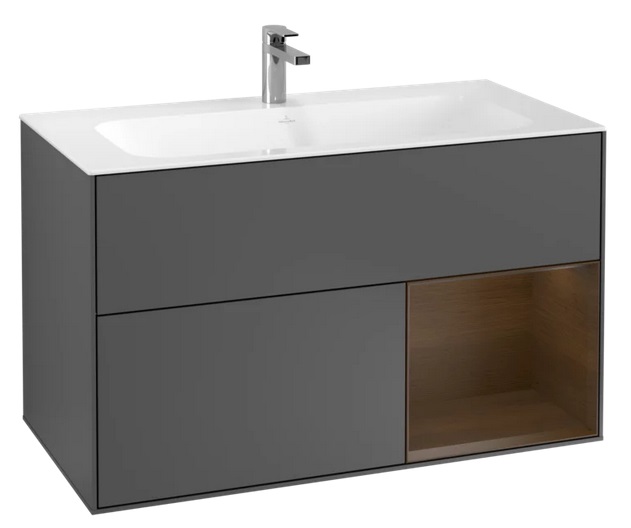 Тумба под раковину Villeroy & Boch Finion 99,6х49,8 см с подсветкой МДФ антрацит матовый лак/шпон грецкого ореха G040GNGK