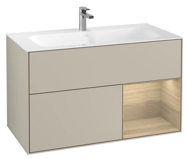Тумба під раковину Villeroy & Boch Finion 99,6х49,8 см з підсвічуванням МДФ пісок матовий лак/шпон дуба F040PCHH